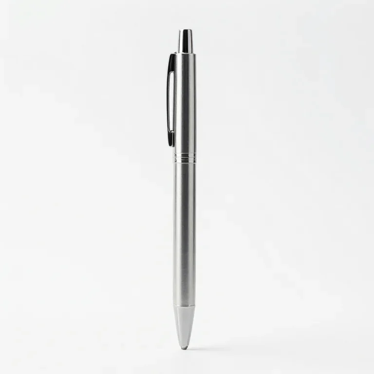 a ballpoint pen with a metal clip, front view, single item fully visible and centred, isolate...