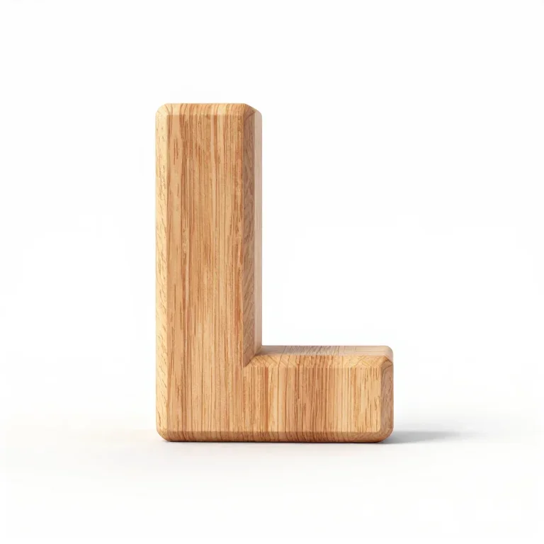a chunky wooden alphabet letter L, front view, single item fully visible and centred, isolate...