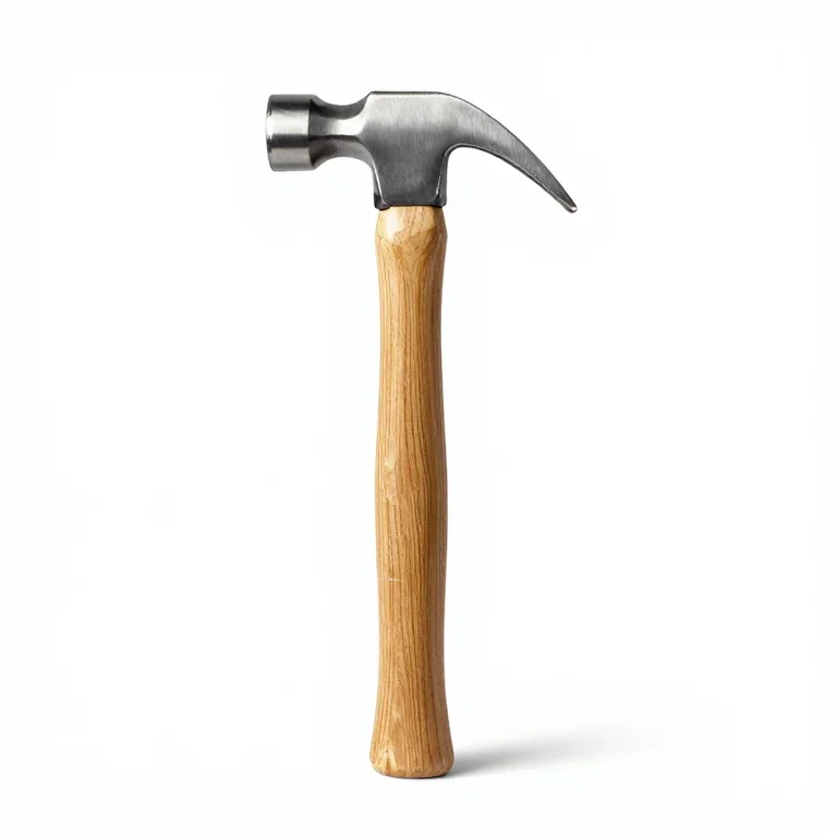 a claw hammer with a wooden handle, side view, single item fully visible and centred, isolate...