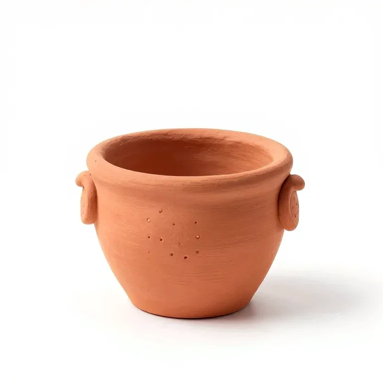 a clay strawberry pot with side pockets, front view, single item fully visible and centred, i...