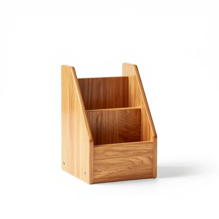 a floor standing wooden magazine rack, three-quarter view, single item fully visible and cent...