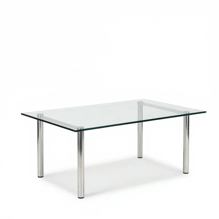 a glass topped coffee table, three-quarter view, single item fully visible and centred, isola...