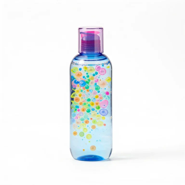 a multicoloured bubble wand bottle, front view, single item fully visible and centred, isolat...