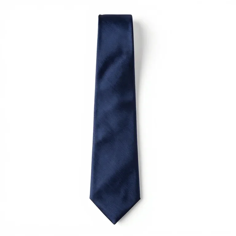 a navy silk necktie, three-quarter view, single item fully visible and centred, isolated on a...