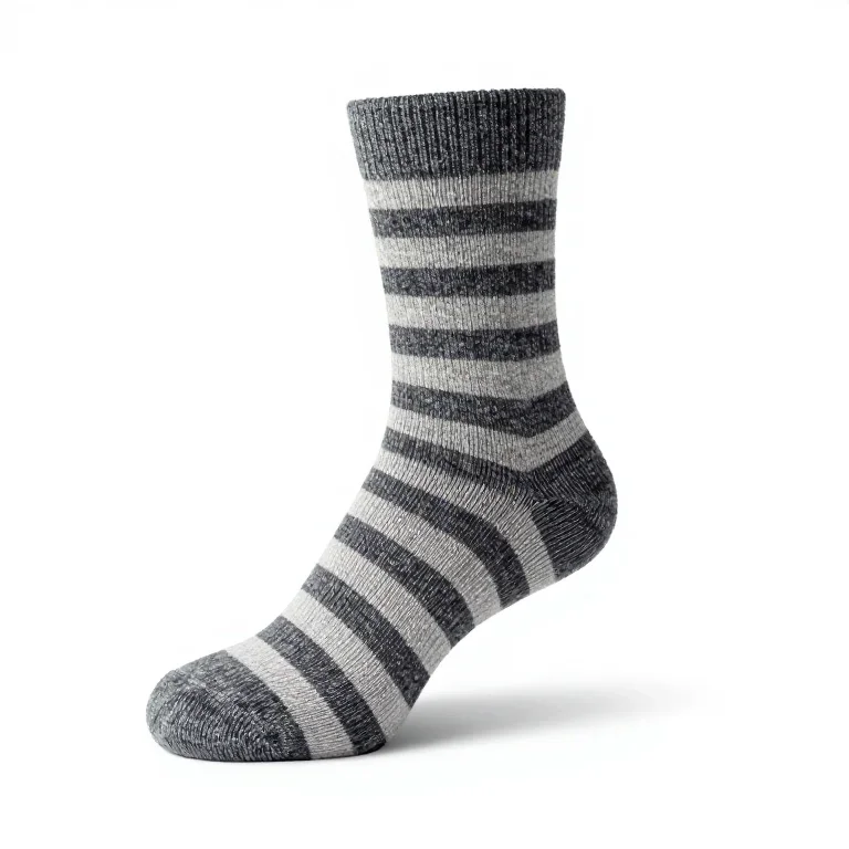 a pair of striped wool socks, front view, single item fully visible and centred, isolated on...