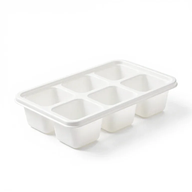 a plastic ice cube tray, three-quarter view, single item fully visible and centred, isolated...