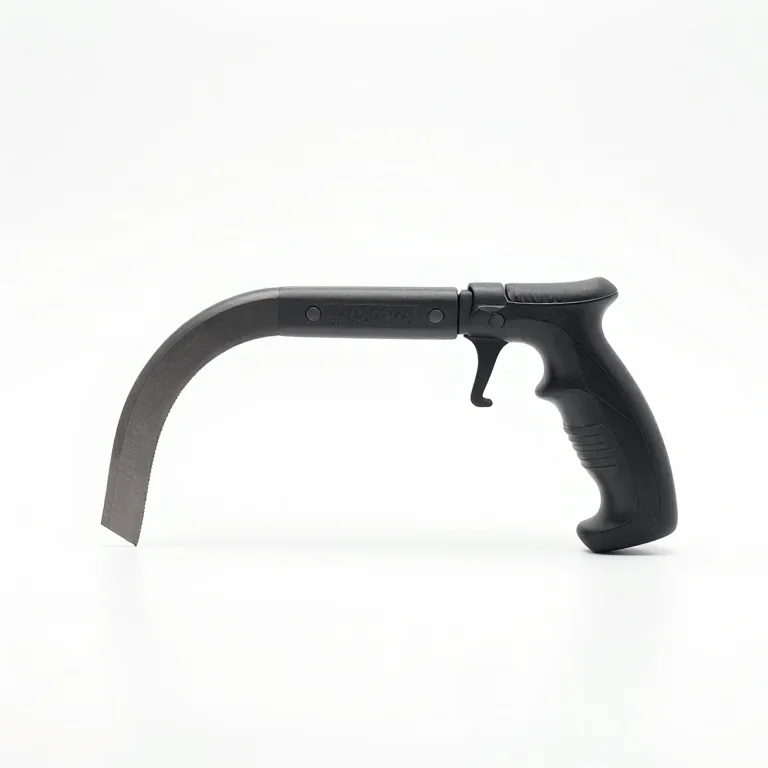 a pruning saw with a curved blade, side view, single item fully visible and centred, isolated...