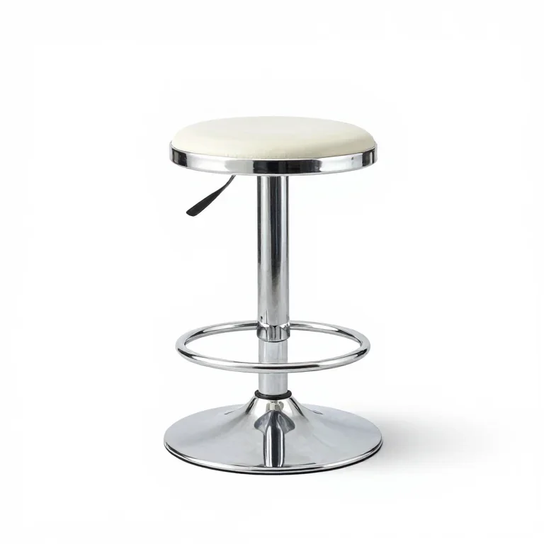 a round bar stool with a chrome base, side view, single item fully visible and centred, isola...