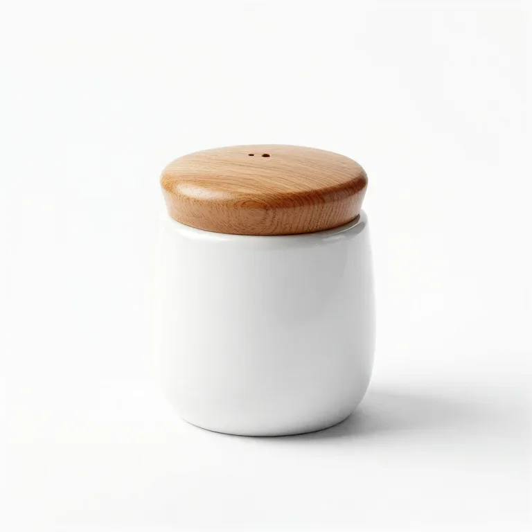 a salt cellar with a turned wooden lid, front view, single item fully visible and centred, is...