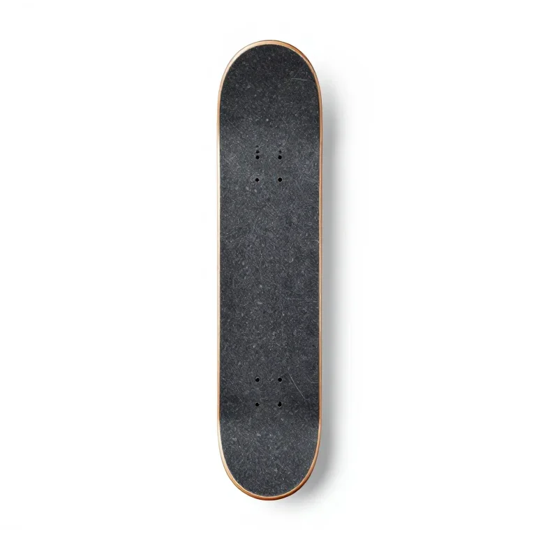 a skateboard deck with printed griptape, top-down view, single item fully visible and centred...