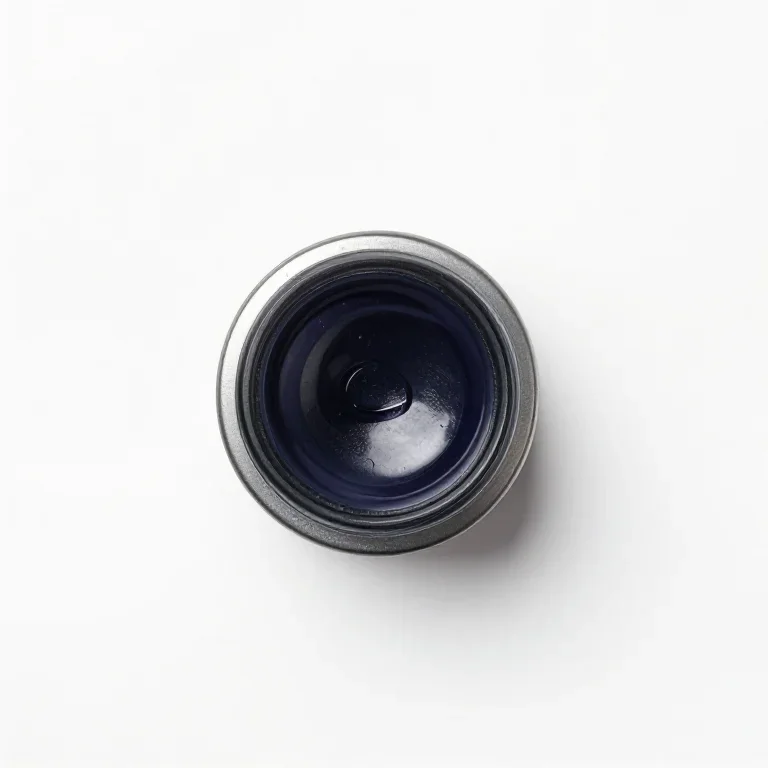 a small tin ink pad, top-down view, single item fully visible and centred, isolated on a pure...