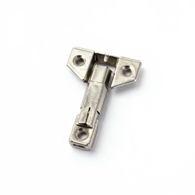 a stainless steel butt hinge, three-quarter view, single item fully visible and centred, isol...