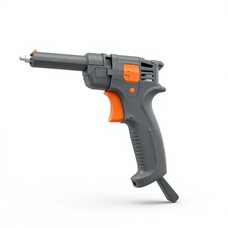 a staple gun in grey and orange, side view, single item fully visible and centred, isolated o...