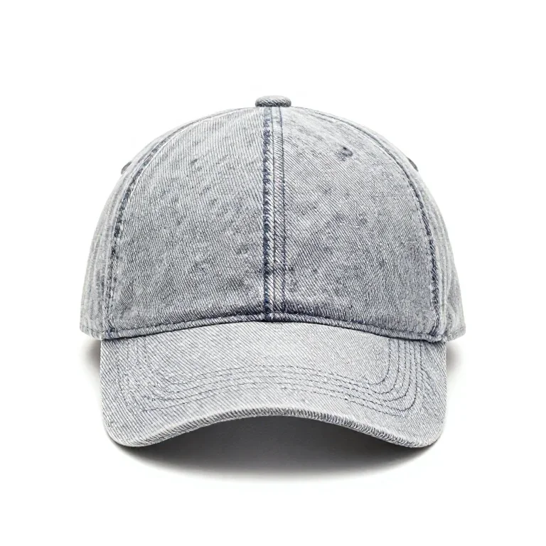 a striped cotton baseball cap, front view, single item fully visible and centred, isolated on...