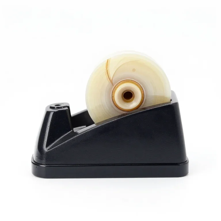 a tape dispenser with a heavy base, three-quarter view, single item fully visible and centred...