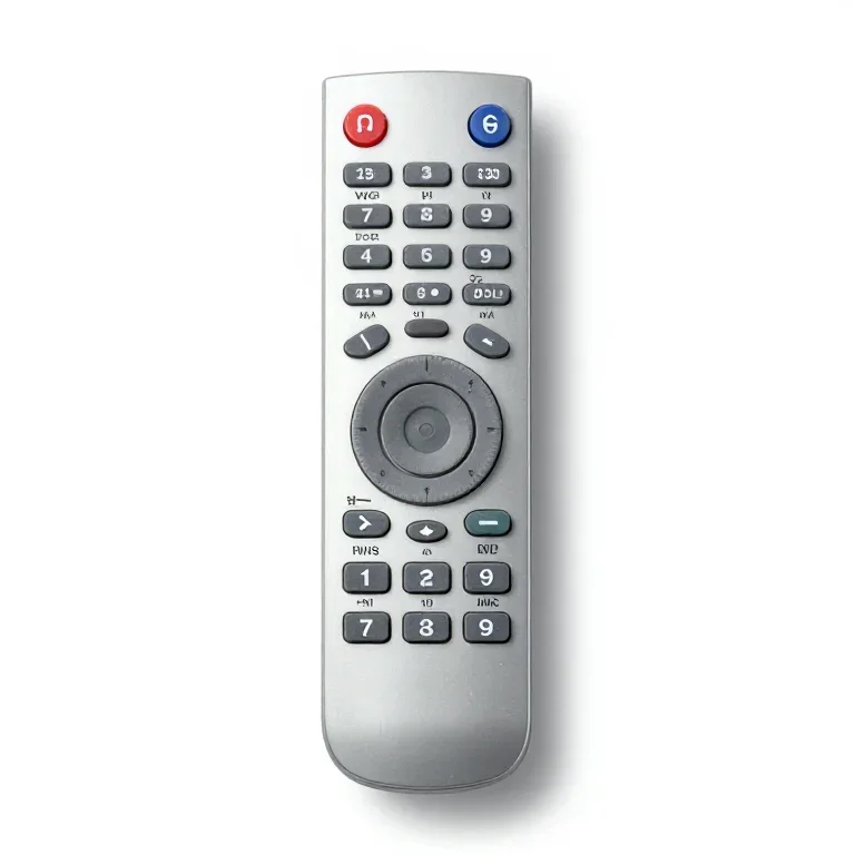 a television remote control, front view, single item fully visible and centred, isolated on a...