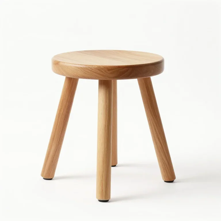 a three-legged wooden stool, side view, single item fully visible and centred, isolated on a...