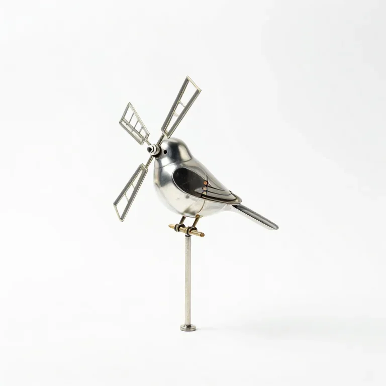 a tin wind-up bird on a perch, side view, single item fully visible and centred, isolated on...