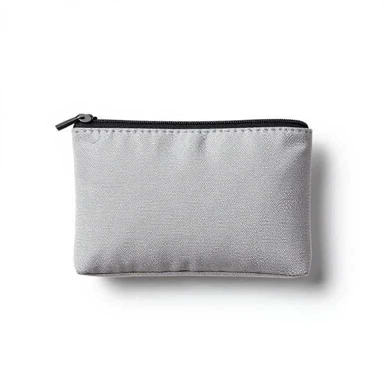 a travel sewing kit in a zip pouch, top-down view, single item fully visible and centred, iso...
