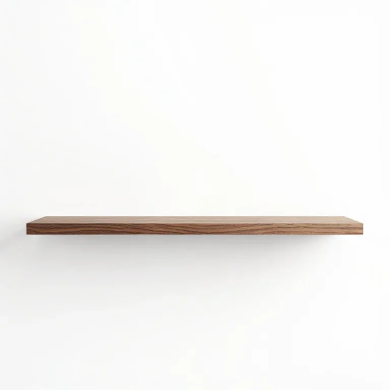 a wall mounted floating shelf in walnut, straight-on view, single item fully visible and cent...