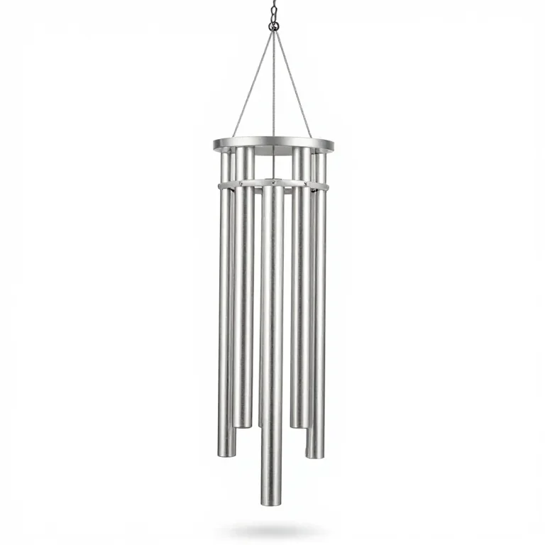 a wind chime with aluminium tubes, front view, single item fully visible and centred, isolate...