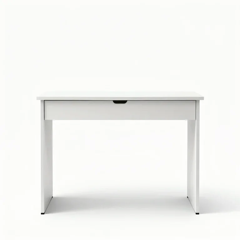 a writing desk with a single drawer, front view, single item fully visible and centred, isola...