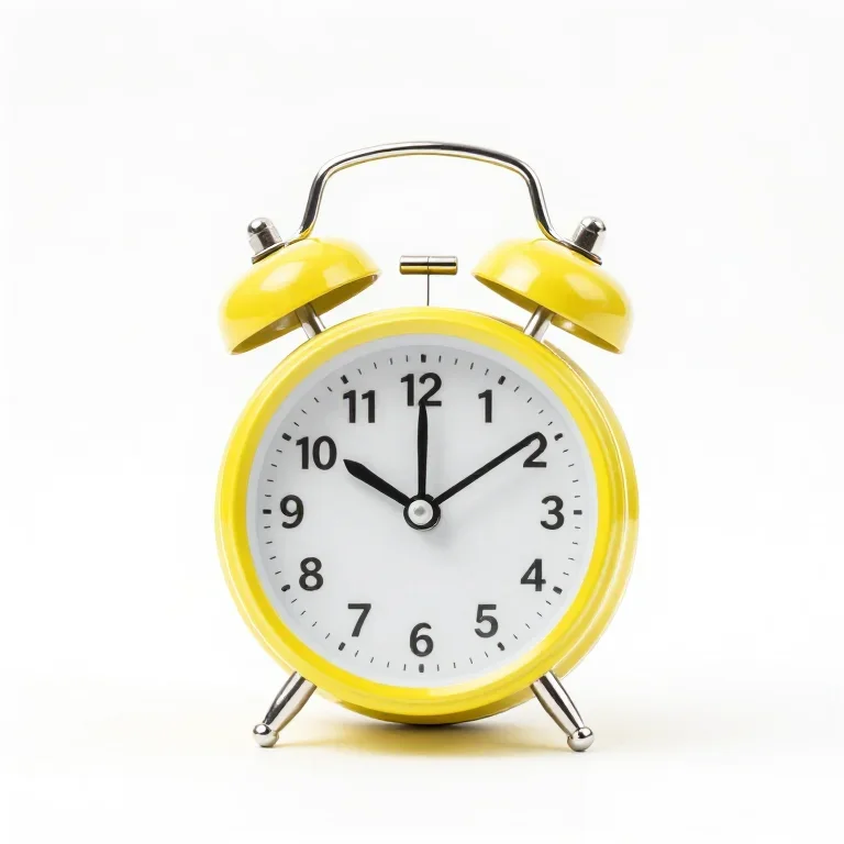 a yellow alarm clock with a twin bell top, front view, single item fully visible and centred,...