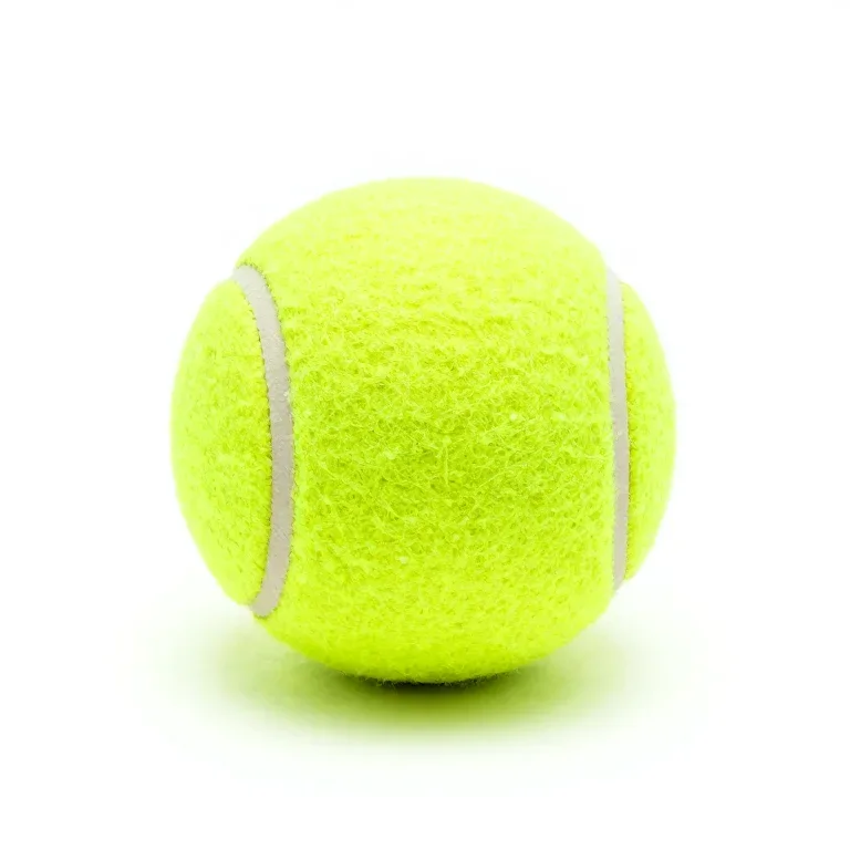 a yellow tennis ball, front view, single item fully visible and centred, isolated on a pure w...