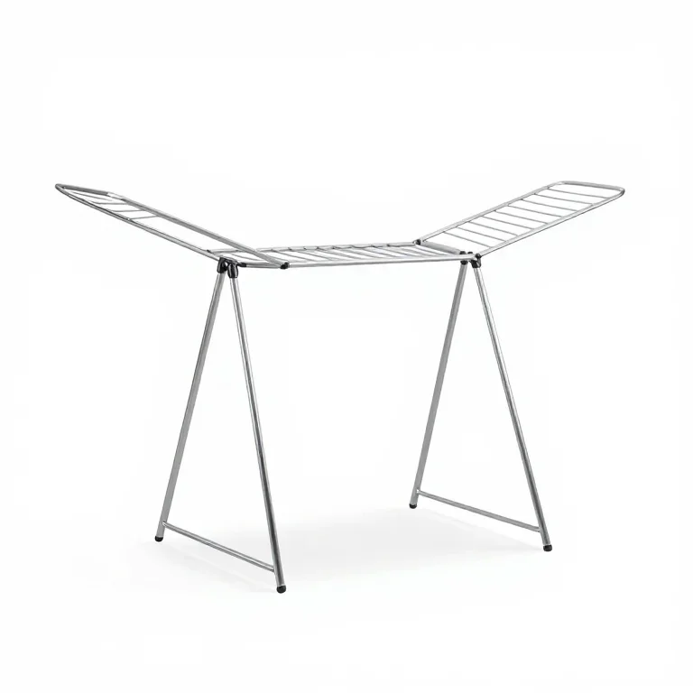 an aluminium clothes drying rack, side view, single item fully visible and centred, isolated...