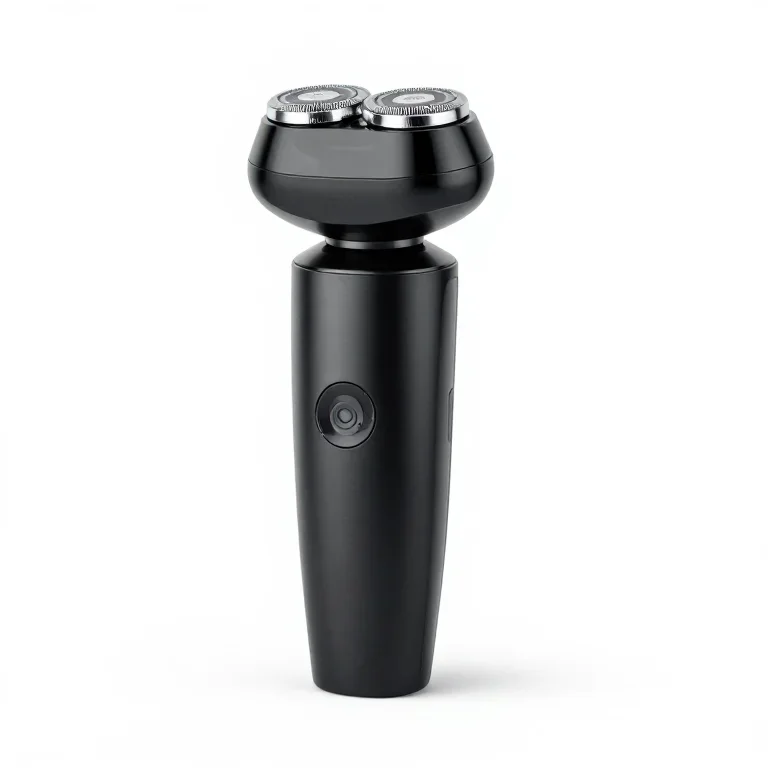 an electric shaver in matte black, three-quarter view, single item fully visible and centred,...