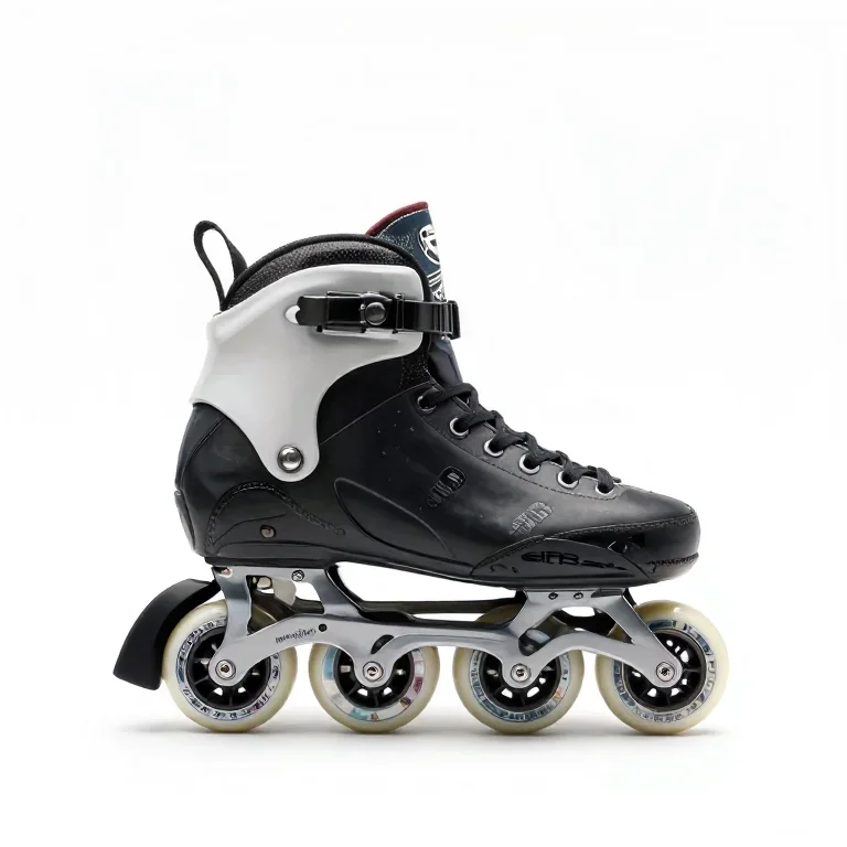 an inline skate with four wheels, side view, single item fully visible and centred, isolated...