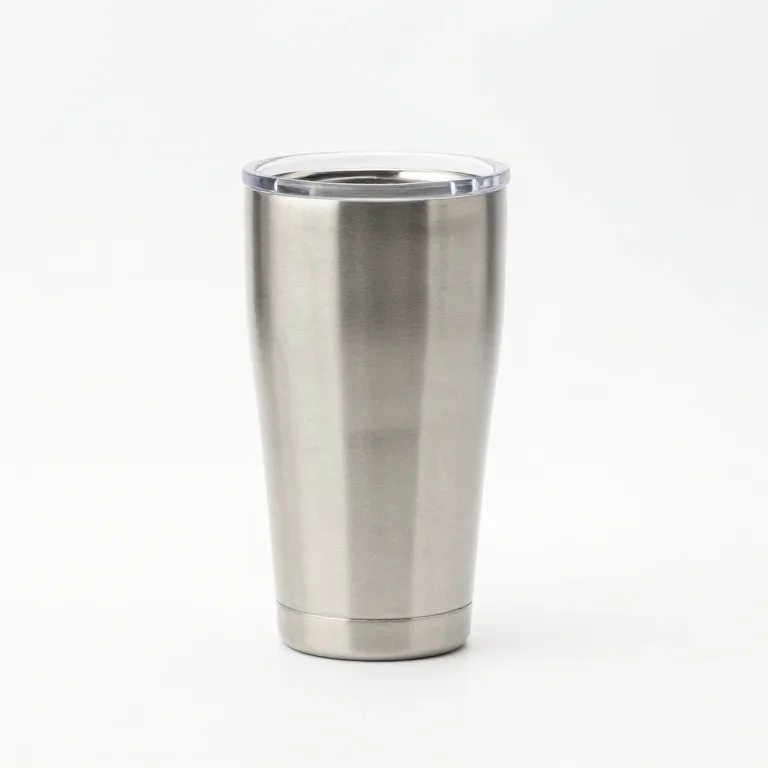 an insulated stainless steel tumbler, three-quarter view, single item fully visible and centr...