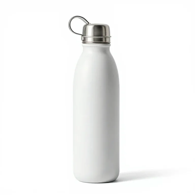 an insulated water bottle with a straw lid, front view, single item fully visible and centred...