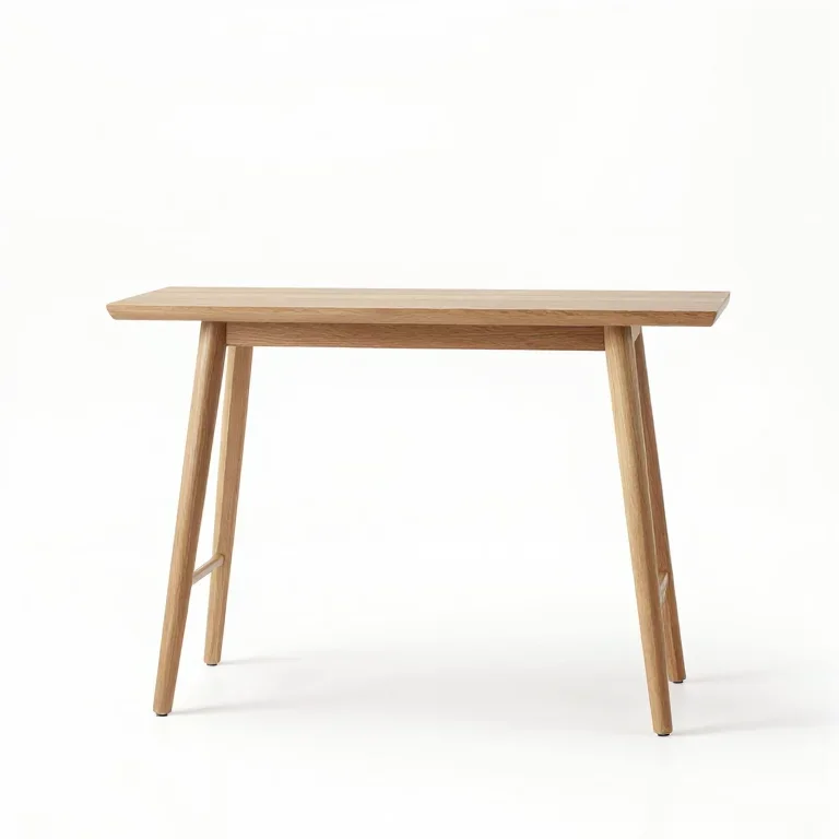 an oak console table with tapered legs, front view, single item fully visible and centred, is...