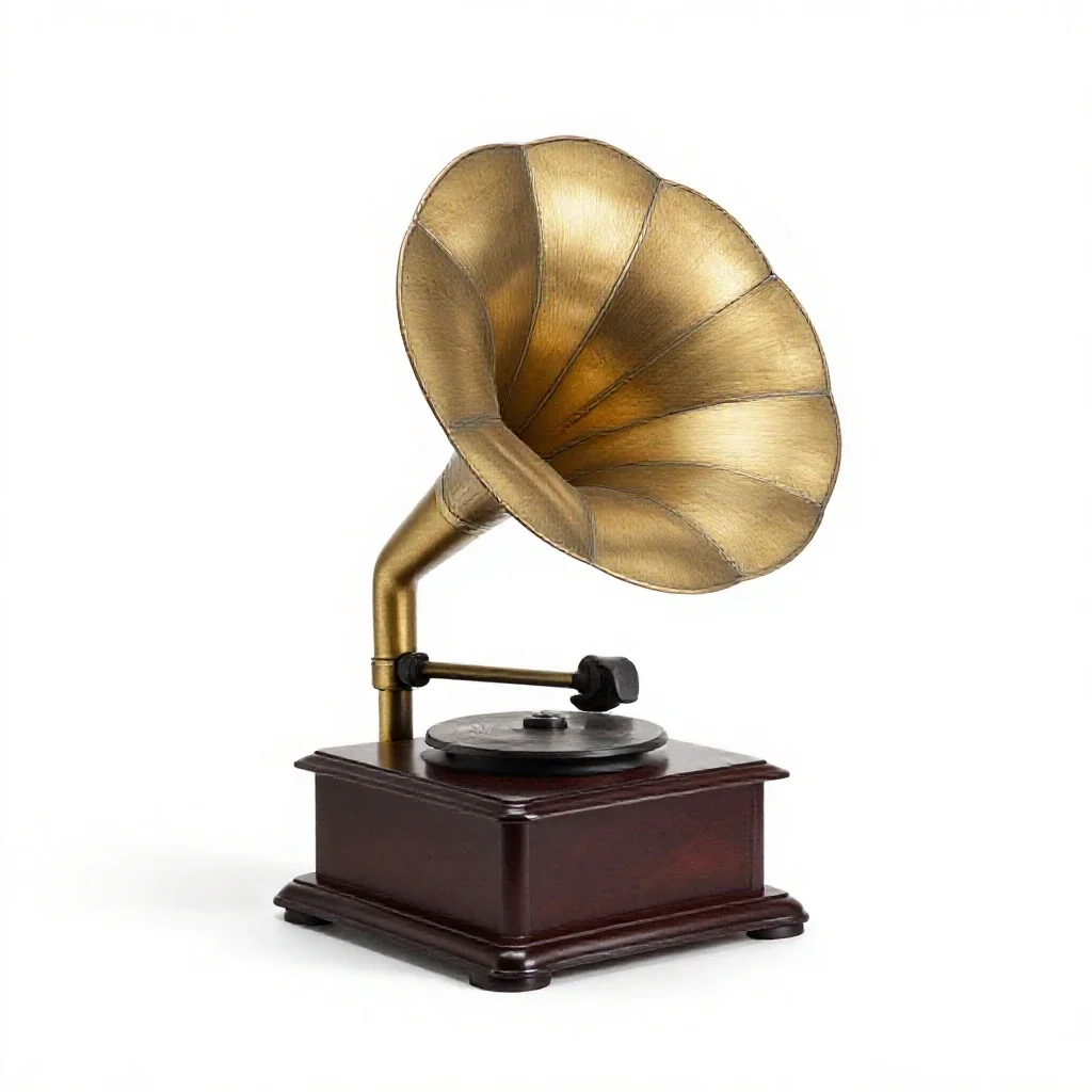 Phonograph with a horn isolated on a white background