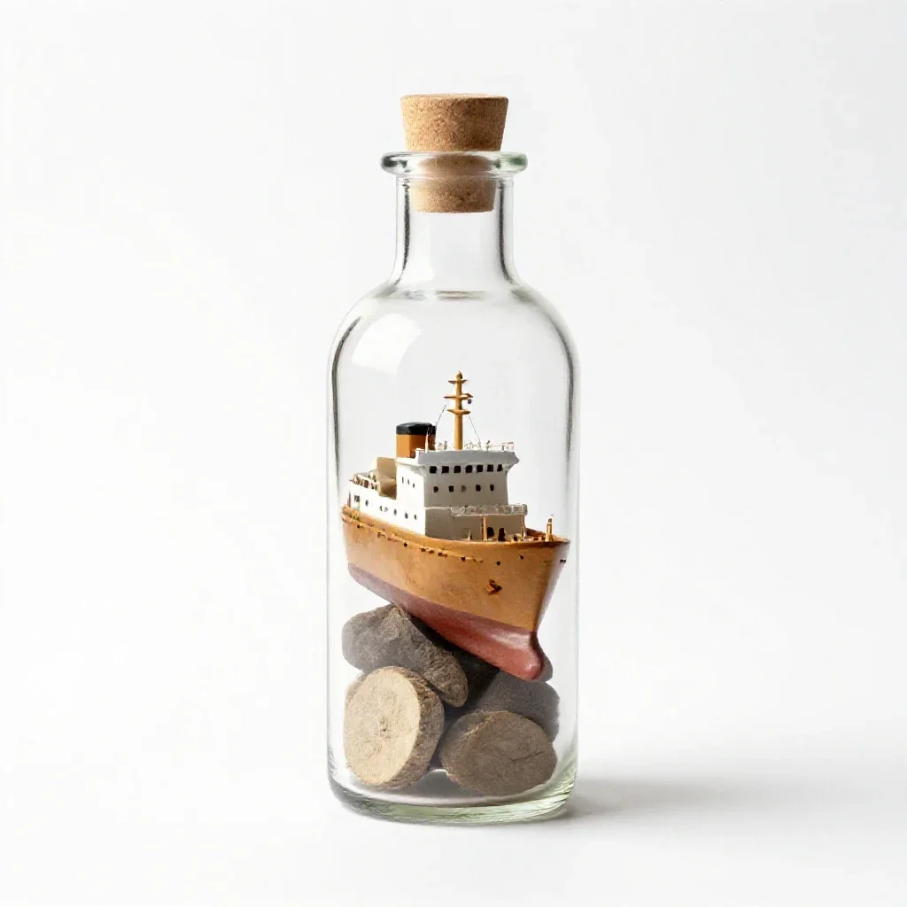 Ship in a bottle isolated on a white background