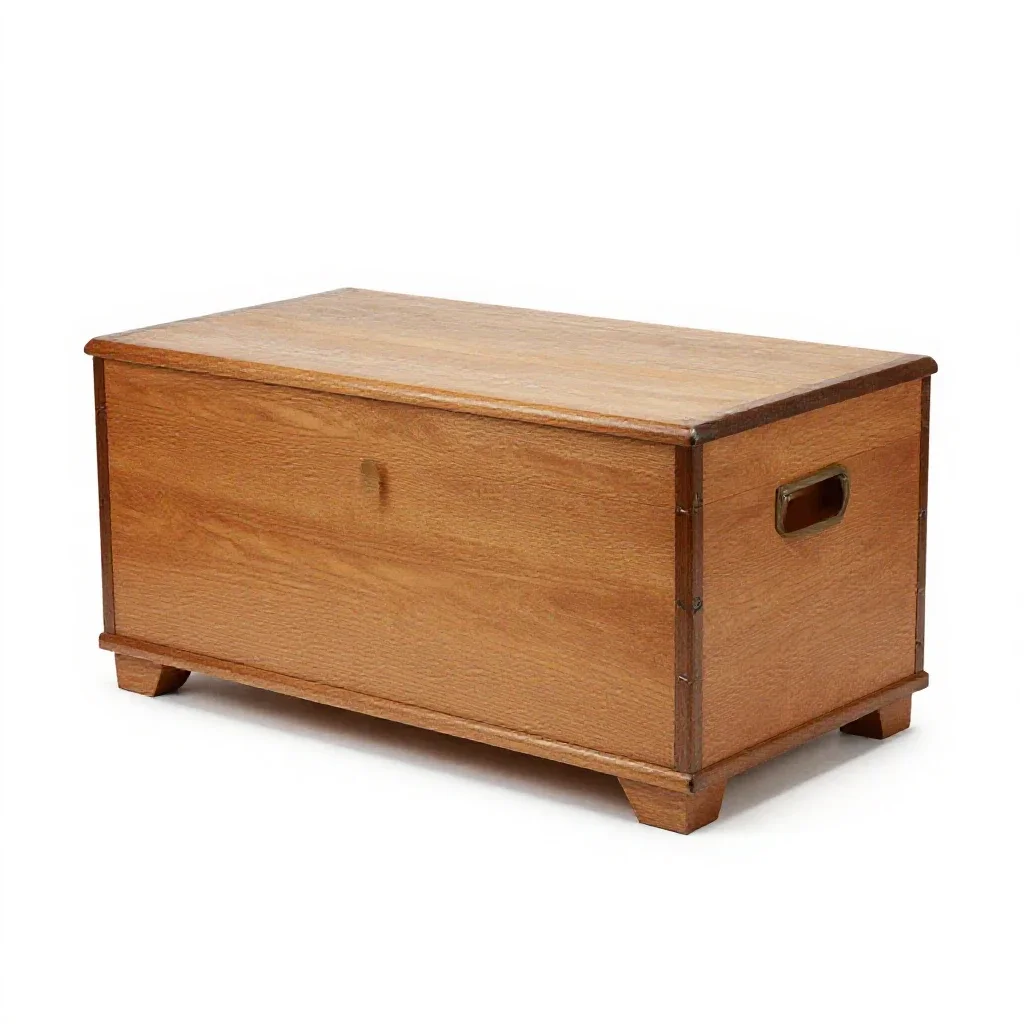 Wooden steamer trunk isolated on a white background