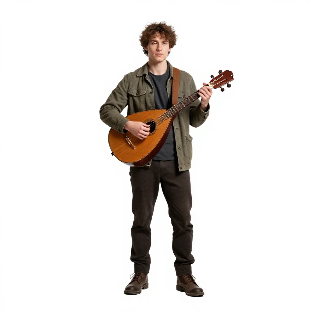 Bard with a travelling lute isolated on a white background