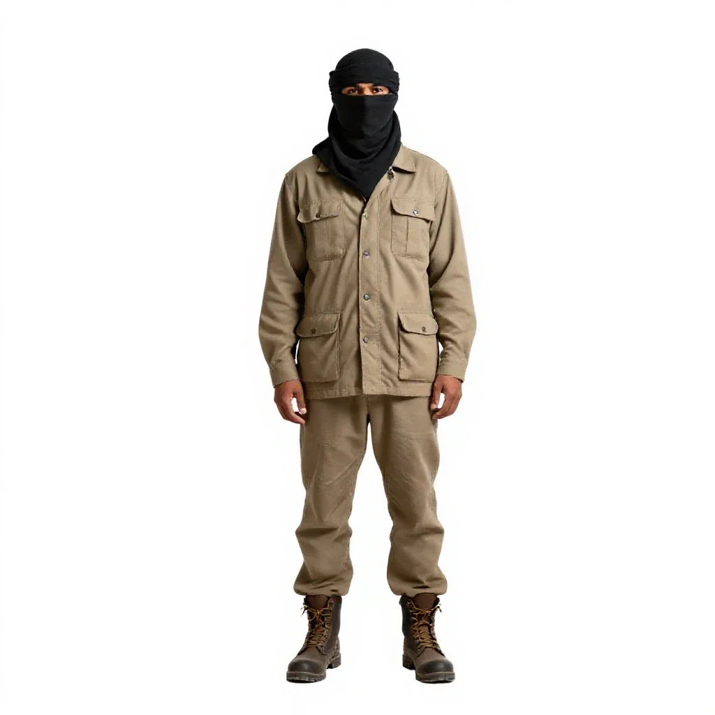 Desert nomad with a veiled face isolated on a white background