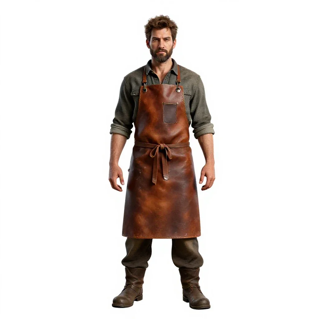Dwarven blacksmith in a leather apron isolated on a white background
