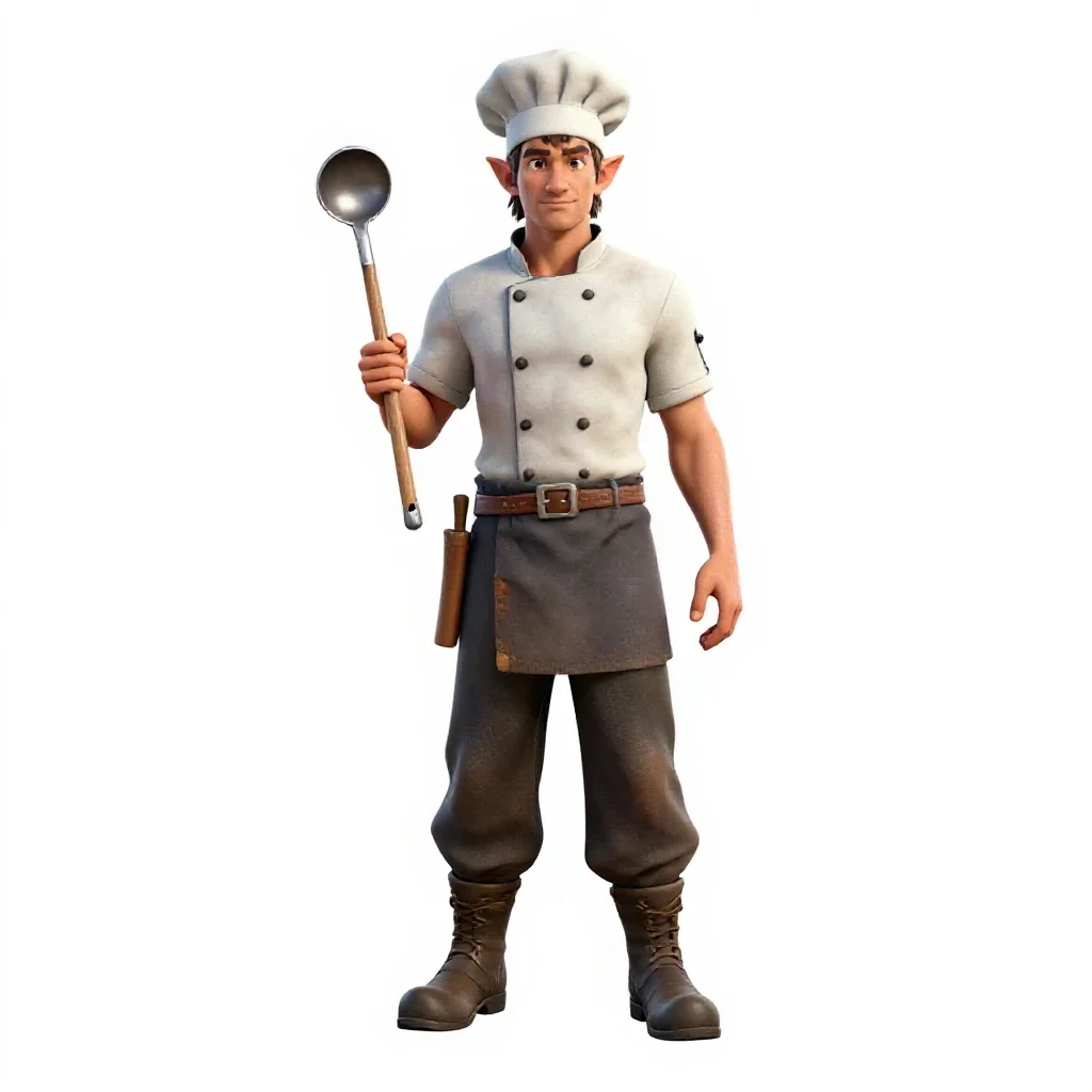 Halfling cook with a ladle isolated on a white background