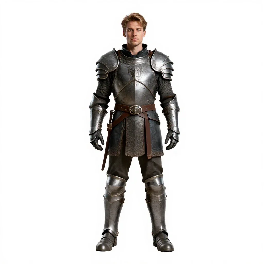 Heavily armoured paladin isolated on a white background