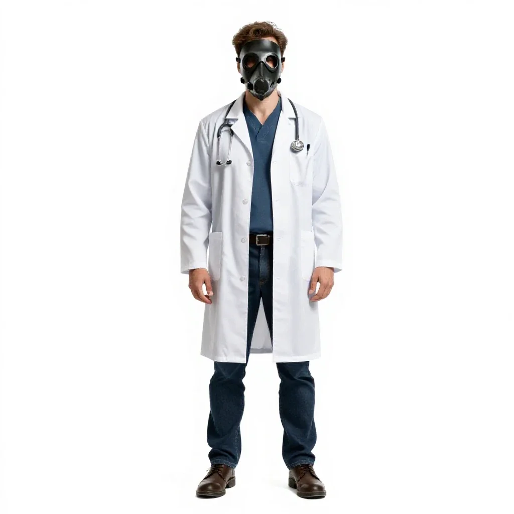Plague doctor with a beaked mask isolated on a white background