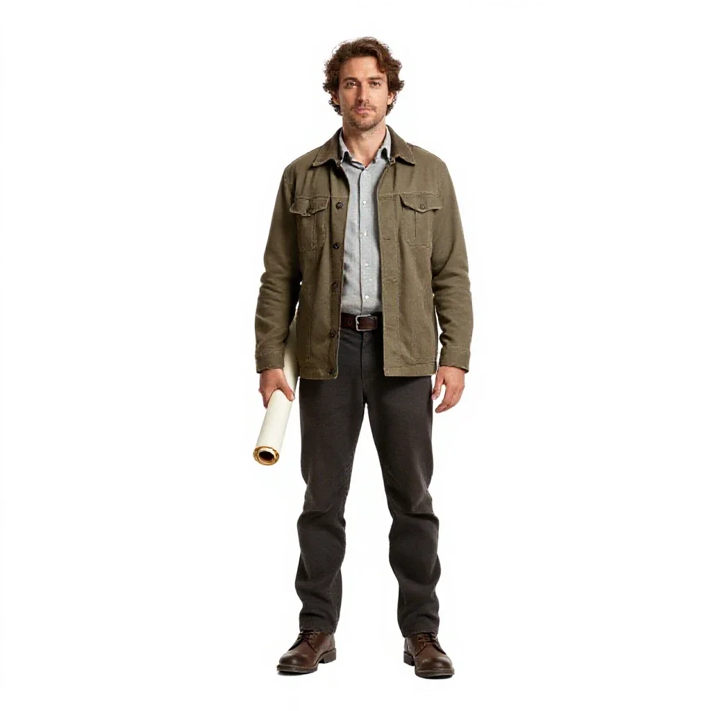 Royal cartographer with scroll tubes isolated on a white background