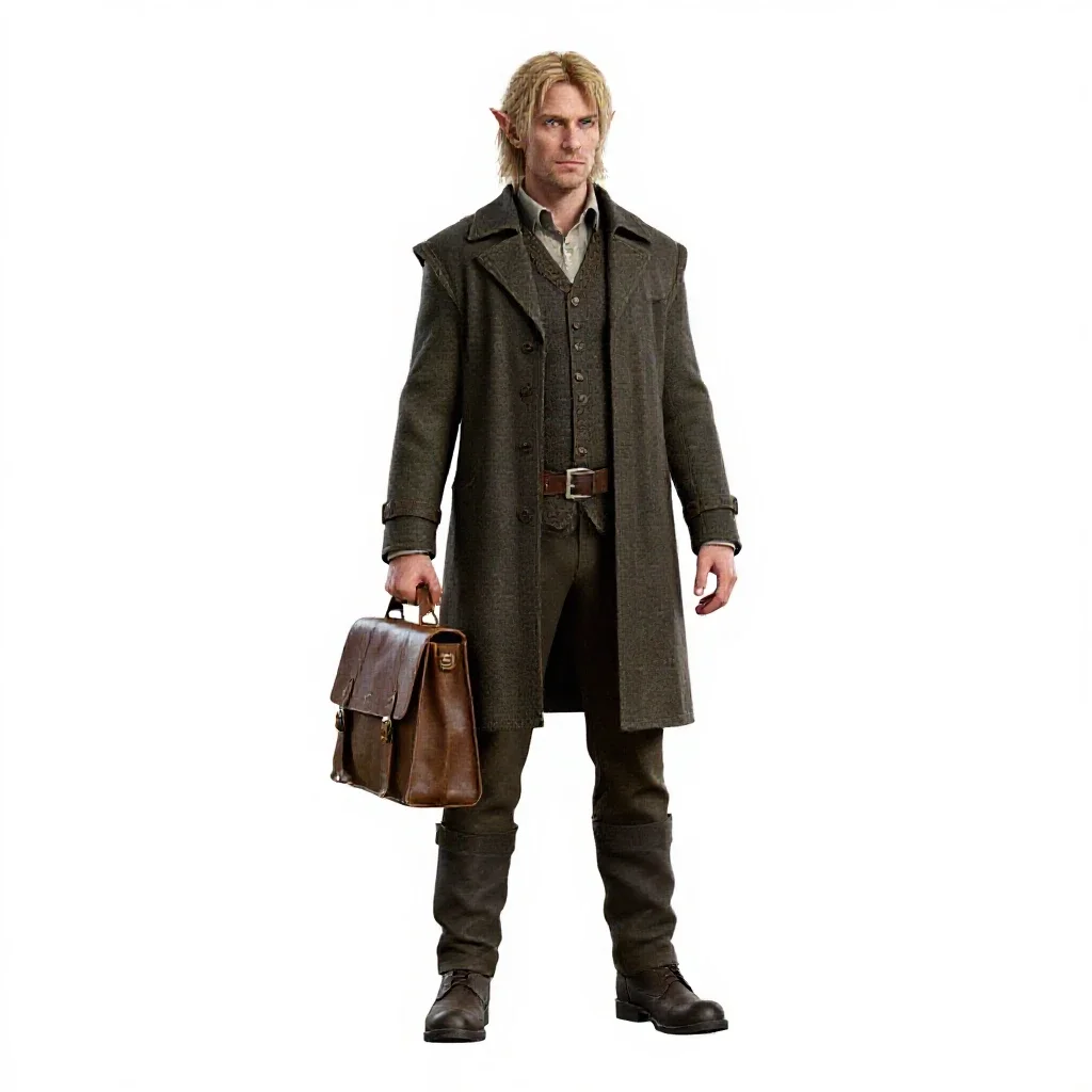 Tiefling scholar with a satchel isolated on a white background