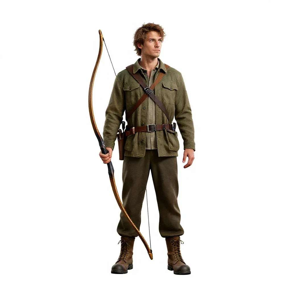 Wandering forest ranger with a longbow isolated on a white background