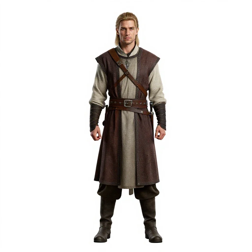 Elven archer in layered silks isolated on a white background