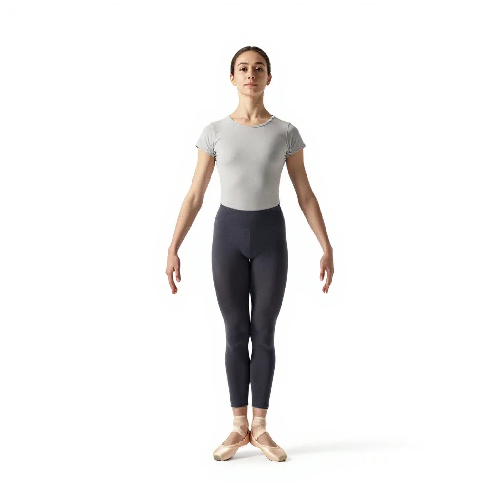 Ballet dancer in fourth position isolated on a white background