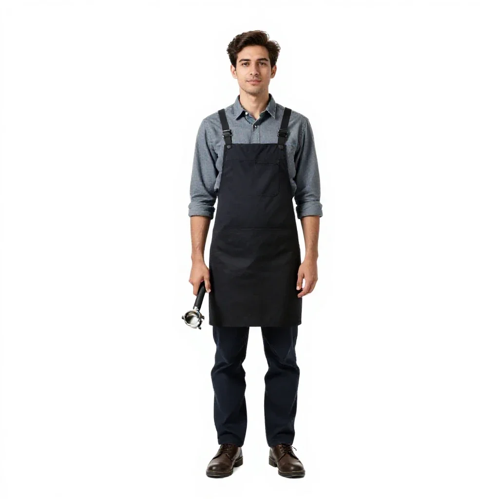 Barista with a portafilter isolated on a white background