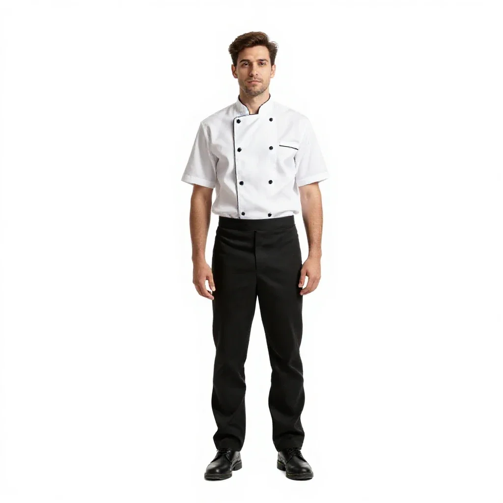 Chef plating a dish isolated on a white background